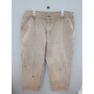 Carhartt Work Dungaree Pants Tan Men's Size 36x32 Carpenter Distressed Thrashed